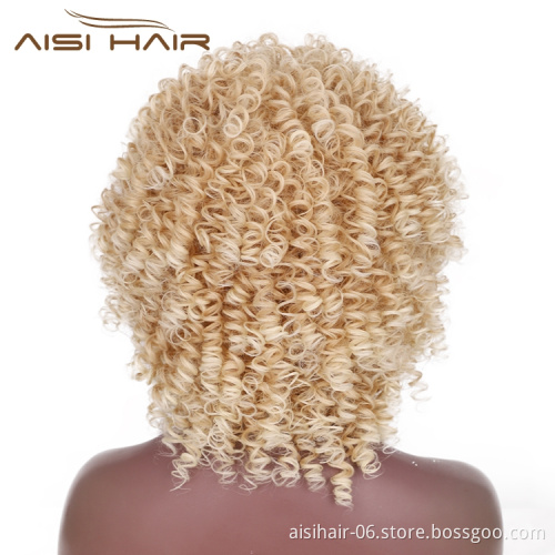 Hot Selling Cheap Heat Resistant Fiber Gluless Afro Clip In Blonde Kinky Curly Short Cheap Synthetic Hair Wigs